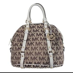 Michael Kors Handbag Bedford Women Medium Logo Satchel Jacquard Beige